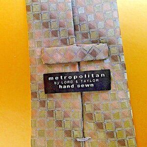 VTG Metropolitan by Lord & Taylor Necktie Gray/Brown/Pink Stripes/Diamonds